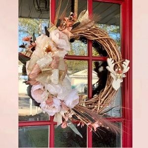 Pretty Handmade Ivory Rose Gold Holiday Wreath & Bow